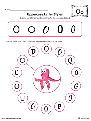 Uppercase Letter O Styles Worksheet (Color)