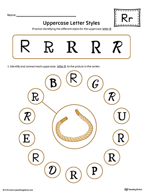 Practice identifying the different uppercase letter R styles with this colorful printable worksheet.