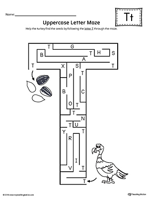 The Uppercase Letter T Maze is an excellent worksheet for your preschooler or kindergartener to practice identifying the letters of the alphabet.