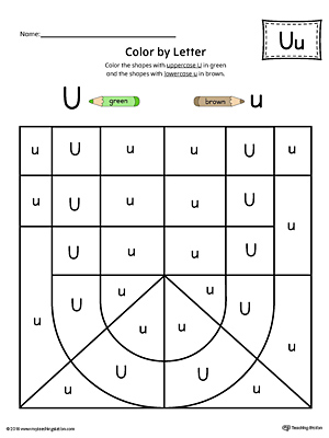 Uppercase Letter U Color-by-Letter Worksheet