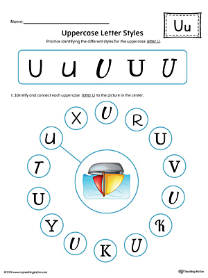 Uppercase Letter U Styles Worksheet (Color)