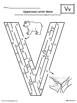 Uppercase Letter V Maze Worksheet | MyTeachingStation.com