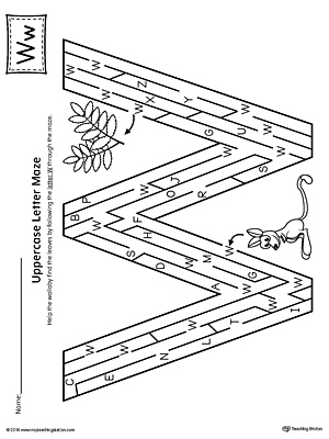 Uppercase Letter W Maze Worksheet