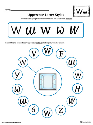 Practice identifying the different uppercase letter W styles with this colorful printable worksheet.