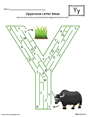 Uppercase Letter Y Maze Worksheet (Color)