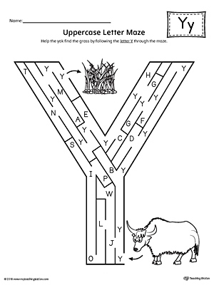 Uppercase Letter Y Maze Worksheet