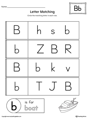 Letter B Uppercase and Lowercase Matching Worksheet