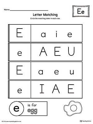 Letter E Uppercase and Lowercase Matching Worksheet