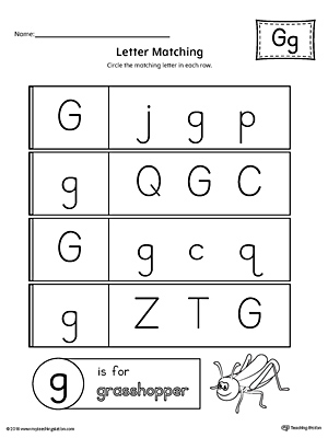 Letter G Uppercase and Lowercase Matching Worksheet