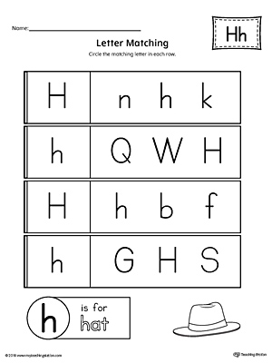 Letter H Uppercase and Lowercase Matching Worksheet