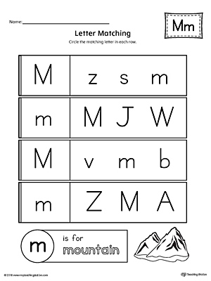 Letter M Uppercase and Lowercase Matching Worksheet