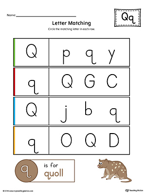 Use the Letter Q Uppercase and Lowercase Matching Printable Worksheet to help your preschooler to match upper to lowercase letters.