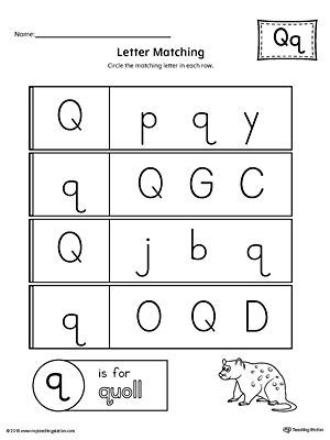 Letter Q Uppercase and Lowercase Matching Worksheet