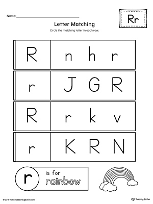 Letter R Uppercase and Lowercase Matching Worksheet