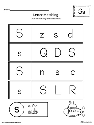 Letter S Uppercase and Lowercase Matching Worksheet