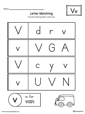 Use the Uppercase and Lowercase Letter V Matching Worksheet to help your preschooler to match upper to lowercase letters.