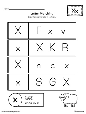 Letter X Uppercase and Lowercase Matching Worksheet