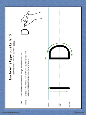 How to Write Uppercase Letter D Printable Poster (Color)