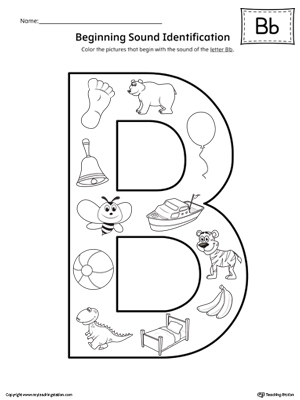 Letter B Beginning Sound Color Pictures Worksheet