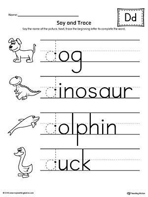 Say and Trace: Letter D Beginning Sound Words Worksheet