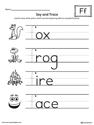 Say and Trace: Letter F Beginning Sound Words Worksheet