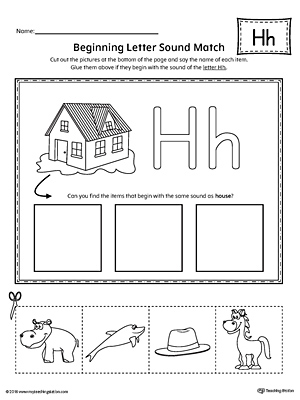 Letter H Beginning Sound Picture Match Worksheet