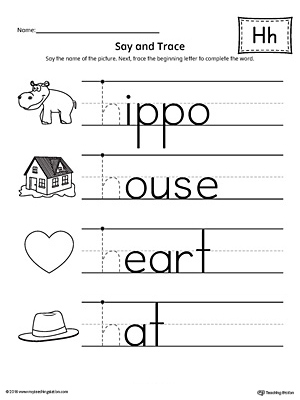 Use the Say and Trace: Letter H Beginning Sound Words Worksheet to help your preschooler practice recognizing the beginning sound of the letter H and tracing the letter.