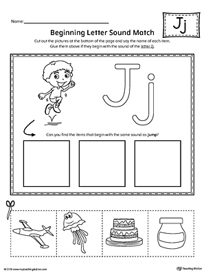 Letter J Beginning Sound Picture Match Worksheet