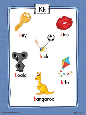 Letter K Word List with Illustrations Printable Poster (Color)  MyTeachingStation.com