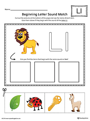 Letter L Beginning Sound Picture Match Worksheet (Color)