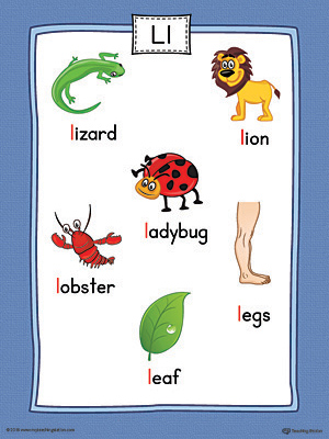 Letter L Word List with Illustrations Printable Poster (Color