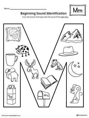 Letter M Beginning Sound Color Pictures Worksheet | MyTeachingStation.com