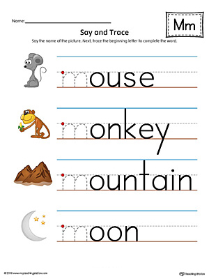 Say and Trace: Letter M Beginning Sound Words Worksheet (Color)