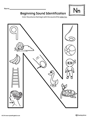 Letter N Beginning Sound Color Pictures Worksheet | MyTeachingStation.com