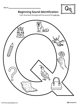 Letter Q Beginning Sound Color Pictures Worksheet