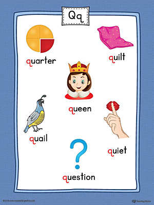 Letter Q Word List with Illustrations Printable Poster (Color ...