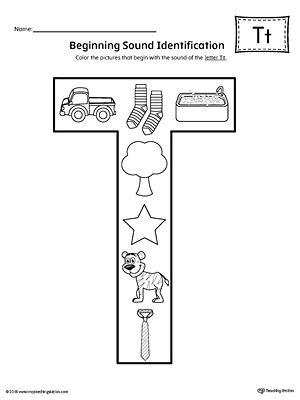 Letter T Beginning Sound Color Pictures Worksheet | MyTeachingStation.com