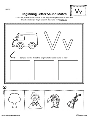 Letter V Beginning Sound Picture Match Worksheet