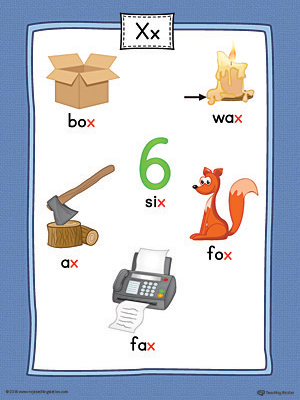 letter x word list with illustrations printable poster color