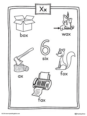 letter x word list with illustrations printable poster