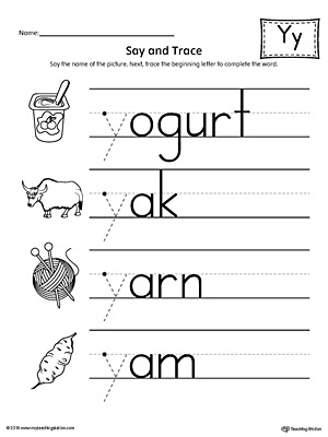 Say and Trace: Letter Y Beginning Sound Words Worksheet