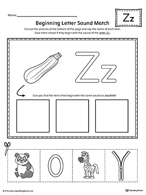 Letter Z Beginning Sound Picture Match Worksheet