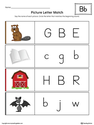 Picture Letter Match: Letter B Worksheet (Color)