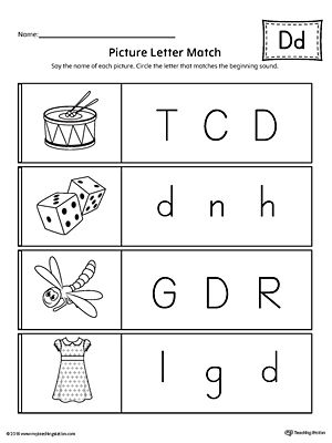 Picture Letter Match: Letter D Worksheet