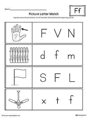 Picture Letter Match: Letter F Worksheet