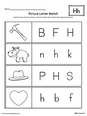 Picture Letter Match: Letter H Worksheet