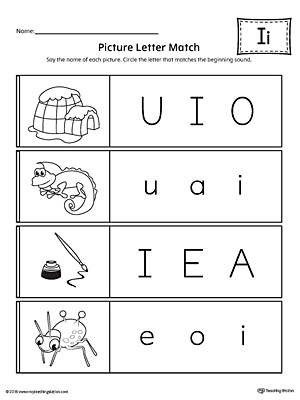 Picture Letter Match: Letter I Worksheet