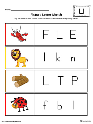 Picture Letter Match: Letter L Worksheet (Color)