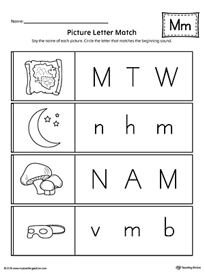 Picture Letter Match: Letter M Worksheet