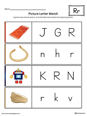 Picture Letter Match: Letter R printable worksheet will help your preschooler practice recognizing the beginning sound of the letter R.